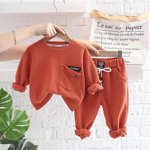 Solid Color Round Neck Long Sleeve Suit Casual Pants Two-piece Set